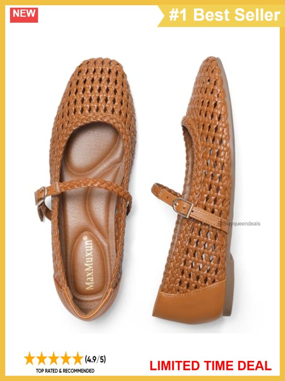 Woven Square Toe Mary Jane Ballet Flats Comfortable Dressy Shoes